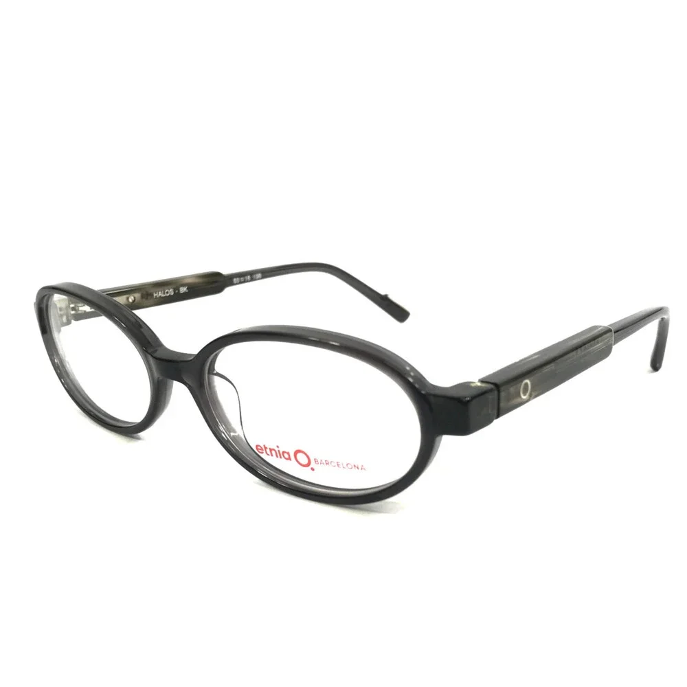 Etnia Barcelona Eyeglasses Frames HALOS BK Black Gray Oval Full Rim 53-16-138
